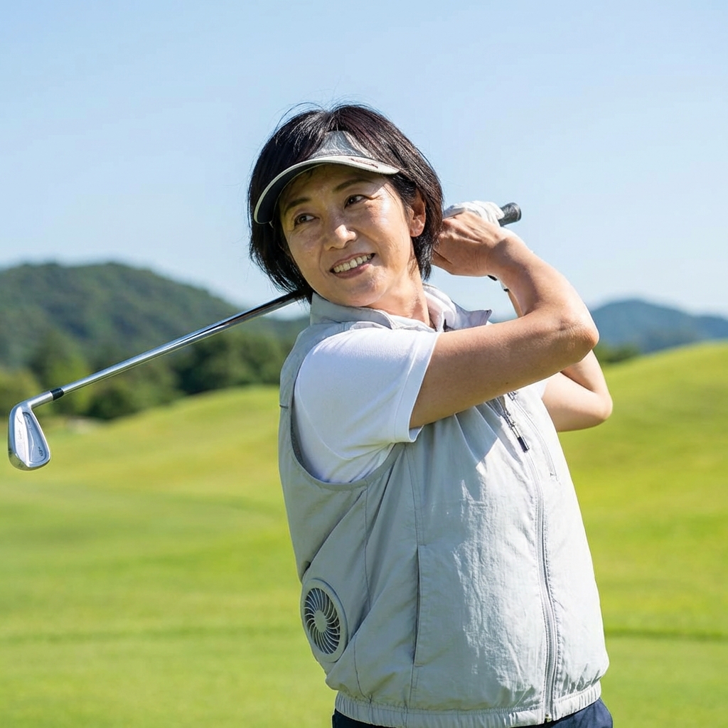 真夏のゴルフ場での空調服活用イメージ